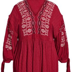 Avenue Plus Size Red Tunic Boho Bohemian Size 16 NWT